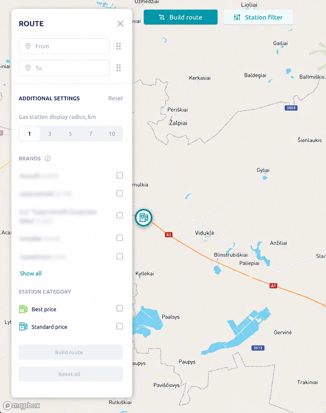 Route planning and fuel station selection in Transmatika